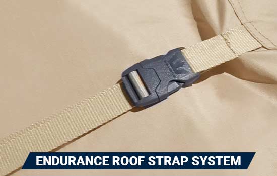 Endurance Roof Straps™ are sewn into the seam where the sidewall meets the roof, and come with adjustable straps and quick release buckles for quick, easy install. 